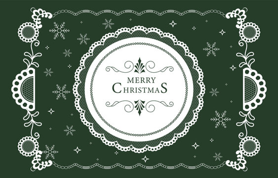 Green Christmas Lace Medallion Banner with Ornamental Holiday Border