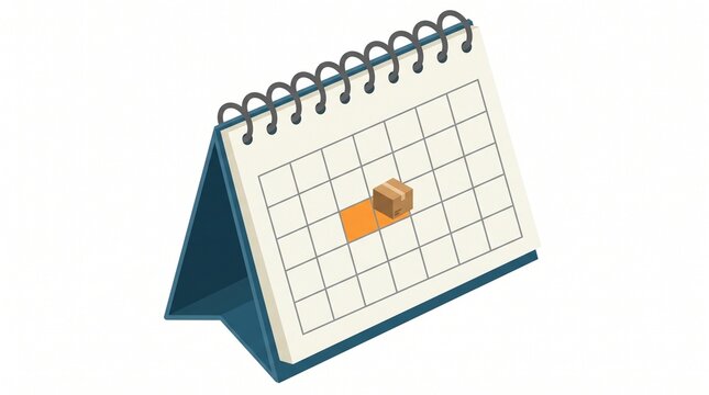 Isometric calendar vector illustration with scheduled delivery date and cardboard box marker