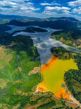 Aerial view of the tailings pond of the Valea Sesii Geamana copper mine - Romania