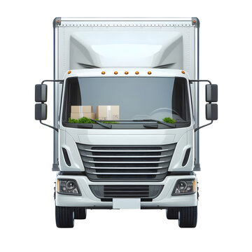 White Delivery Van Front View Isolated on Transparent Background