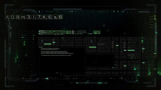 Futuristic digital hacking interface with green data code scrolling motion loop