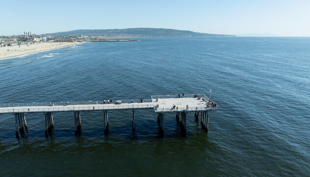 California Coast Hermosa Beach Aerial Shot Pier to Palos Verdes California USA