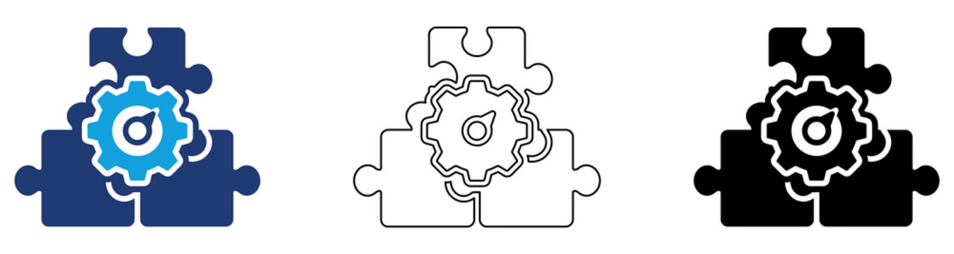 Multicolor System Integration Settings Icon Set with Filled and Outline Styles for Configuration Management Software Development Process Automation and Technology Solutions