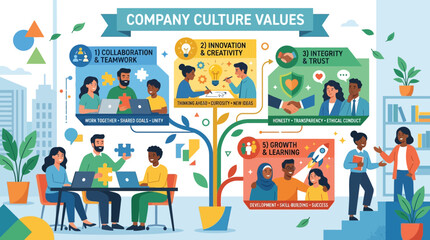 Naklejka premium Global Company Culture Day Concept Illustrating Positive Modern Workplace Values