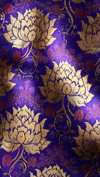 Royal Purple and Gold Silk Background with Lotus Flower Pattern for Indian Ceremony