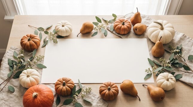 A charming halloween scene with pumpkins and greenery a blank canvas for festive autumnal designs and spooky season greetings