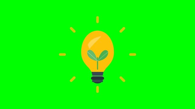 Bright Light Bulb with Radiant Glow on Green Background.