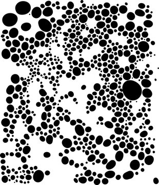 Abstract monochrome spotted pattern with irregular black circles and ovals resembling dalmatian spots or organic texture