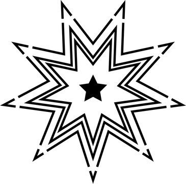 Abstract black eight-pointed star emblem with center star and layered outlines
