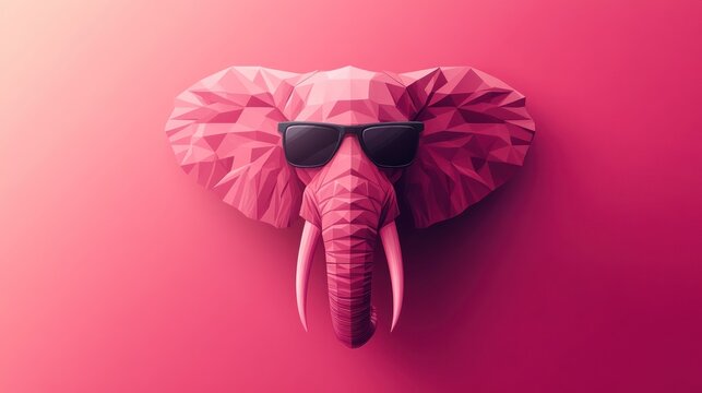 Abstract 3 d elephant wearing sunglasses on pink background