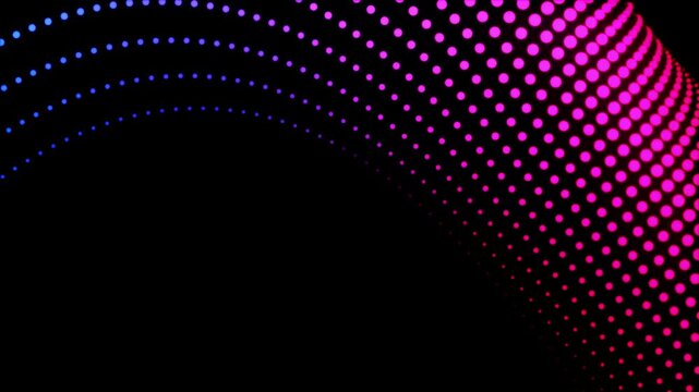 Curved dot wave gradient in blue and magenta moving smoothly across dark background.