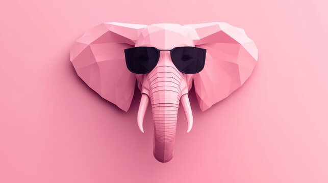 Pink paper elephant head with sunglasses