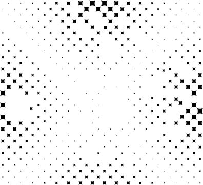 Abstract black and white geometric halftone pattern background with fading star shapes
