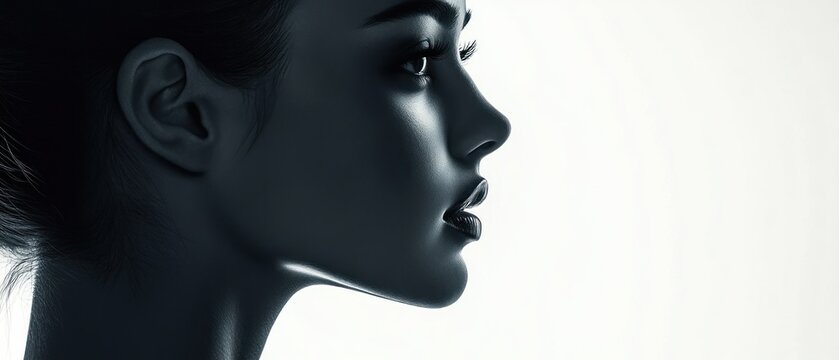 Profile of a womans face against a white backdrop