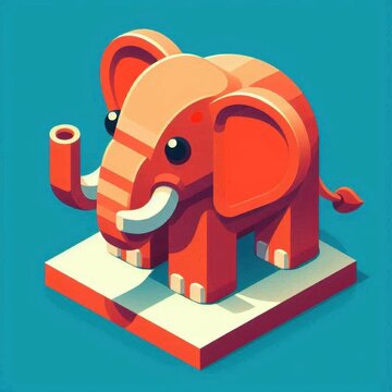 Elephant statue concept isometric digital illustration orange color