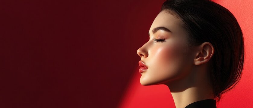 Womans profile with red background