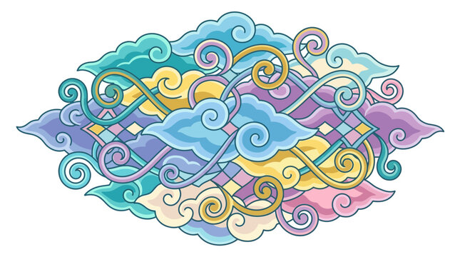 Colorful Indonesian Megamendung batik cloud pattern design.