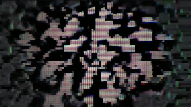 ドット絵が明滅しながら再構成されるグリッチ演出