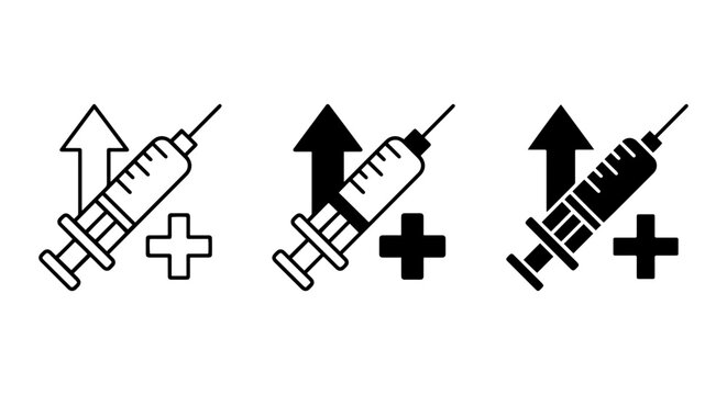 Medical Syringe Icons, Healthcare Growth, Vaccination Progress, Plus Sign Vector Set