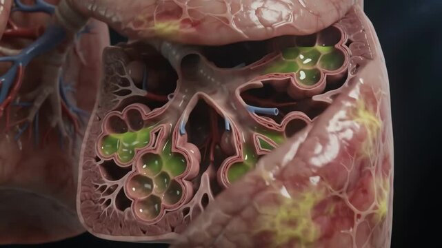 3D Medical Illustration of Human Lungs Showing Severe Inflammation and Infection