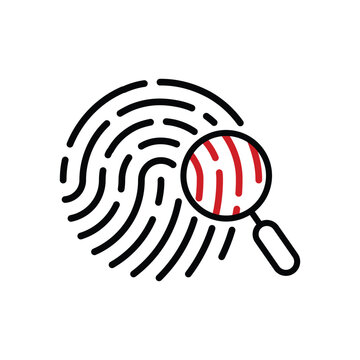 Search Fingerprint Icon. Magnifying Glass Identification icon. Fingerprint through Magnifying Glass. Crime pictogram, People Search, Biometric Identification. Vector illustration