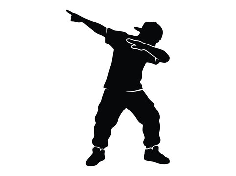 Dabbing silhouette of a young man in streetwear. Hip hop dancer performing dab move vector. Urban youth culture dabbing pose illustration.