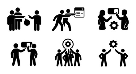 Fototapeta premium Teamwork Icons Set: Collaboration, Strategy, and Partnership Vector Graphics