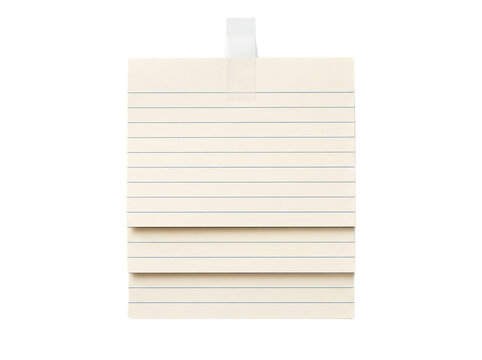 Cream Colored Lined Paper Memo Note Attached With Transparent Adhesive Tape Isolated on a Plain White Studio Background