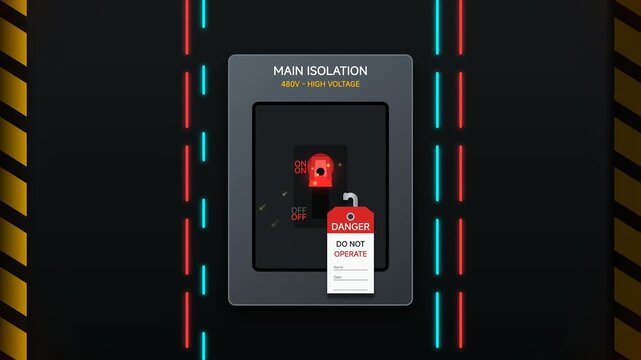 Industrial Electrical Main Isolation Panel with Lockout Tagout Safety Tag and Circuit Breaker Switch