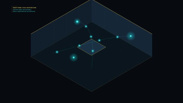 3D cube showing blue sensor dots and airflow lines