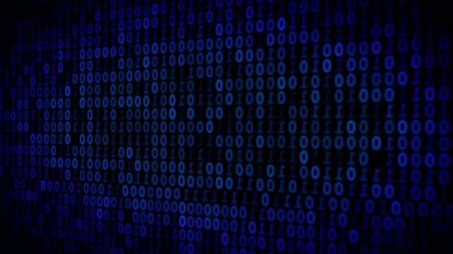 Abstract Binary Code Background with Glowing Blue Digits Representing Digital Technology, Cyber security, Data Processing, Programming, Encryption, Computer Networks, and Modern Information Systems