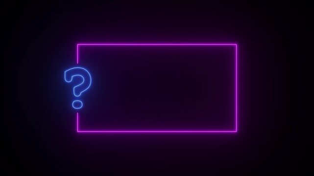 Glowing Neon Purple Rectangular Frame with Purple Question Mark on Dark Background, Futuristic Technology, Mystery, Uncertainty, Digital Design, and Creative Concept Template Visualisation Graphic .
