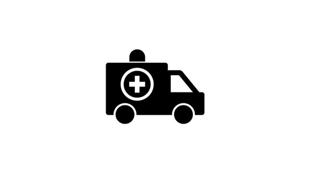 Emergency ambulance icon with medical cross, flashing siren, healthcare transport vehicle, emergency medical service symbol, hospital rescue and first aid concept isolated.