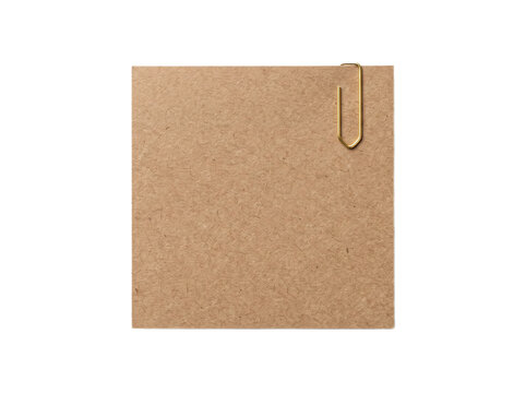 Square Kraft Paper Memo Note Sheet with Metal Paperclip Isolated on White Background for Professional Office Supplies and Stationery