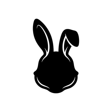 Minimalist bunny head silhouette, black rabbit face icon, stylized easter bunny vector illustration, simple animal logo design isolated on White Background