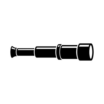Vintage telescope icon vector, nautical spyglass silhouette, antique pirate monocular for navigation and exploration isolated on White Background