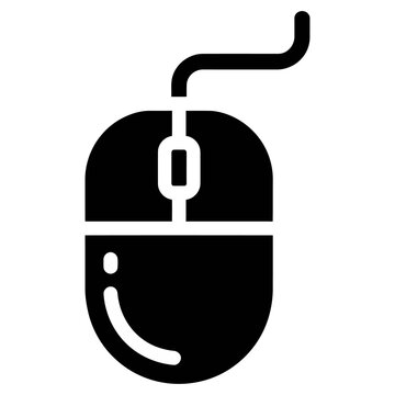 Computer mouse vector icon with cable and scroll wheel for desktop navigation and hardware