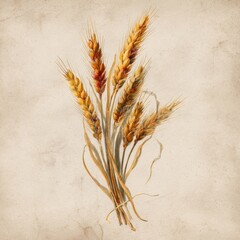 Fototapeta premium Botanical wheat stalk illustration on textured vintage parchment