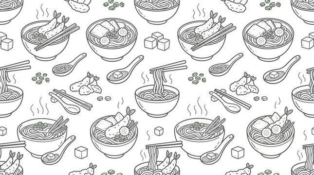 Hand Drawn Noodle Soup Bowl Pattern