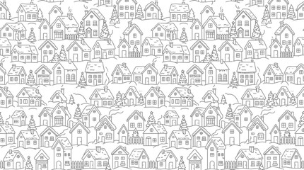 Fototapeta premium Hand-drawn Village Houses Pattern