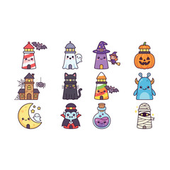 Fototapeta premium Halloween Themed Cartoon Characters Illustration Set.