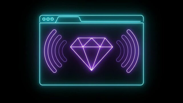Modern neon abstract curved browser window design on dark background