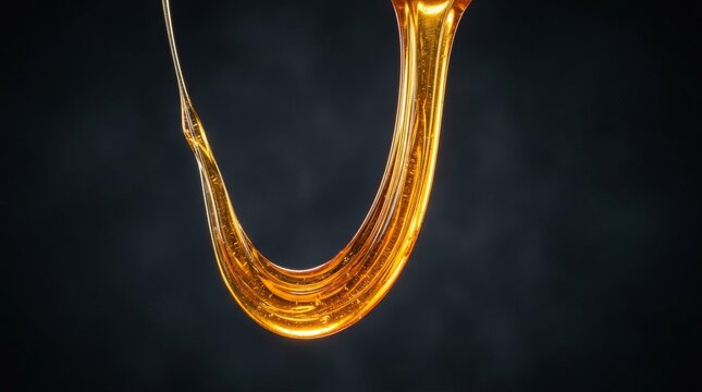 Honey pouring in a golden arc, viscous liquid drop and stream for natural food wellness background AI-generated