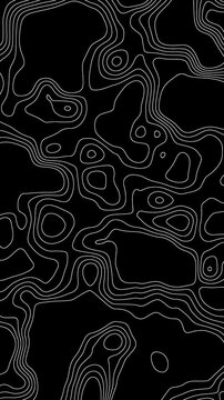 Abstract Black and White Topographic Contour Lines Animation Background with Organic Fluid Shapes, Minimal Geometric Mapping Pattern and Seamless Motion Design mobile portrait vertical design