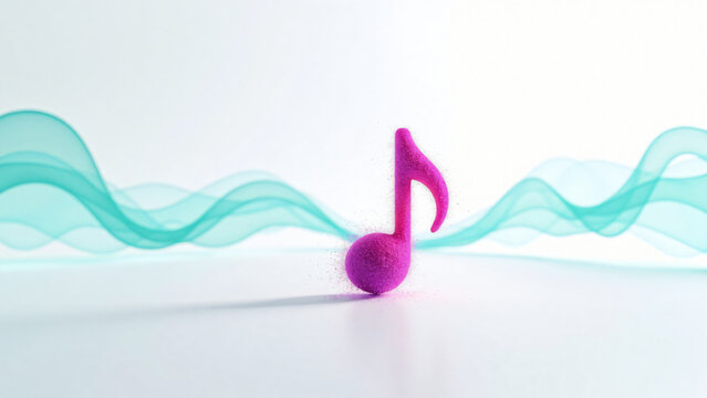 Digital Note Floating Against White Background with Sound Waves