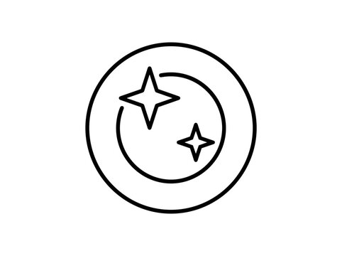 Minimalist line icon of a sparkling clean plate with stars for hygiene