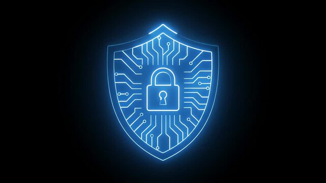 Modern glowing blue shield icon on dark background