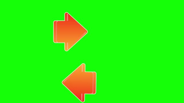 Orange directional arrows pointing in opposite horizontal directions are rendered against a solid green background.