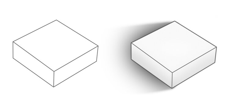 Isometric 3D Cube Box Mockup Set in Black Wireframe and White Solid Styles for Product Display Isolated on Transparent PNG Background