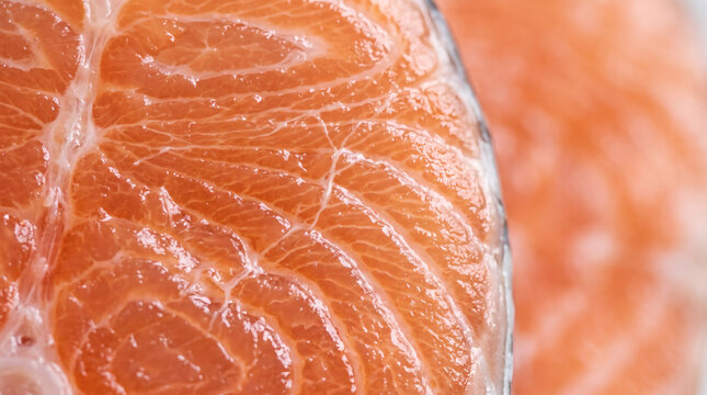 Macro view of salmon steak cross section
